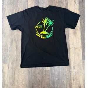 Vans Off The Wall Palm Tree Graphic T-Shirt Mens XL Black Neon Gradient Logo